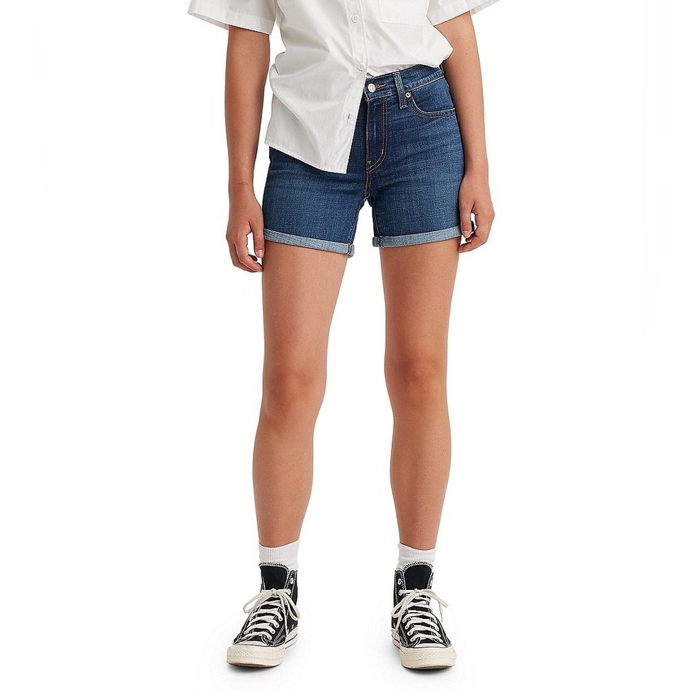 Levi's Women's Rolled Cuff Mid-Rise Mid-Length Dark Wash Shorts Size 34, NWT